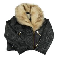 Černá koženková bunda s kožešinou River Island