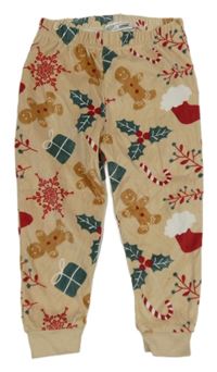 Světlebéžové plyšové vánoční pyžamové kalhoty Ergee