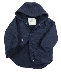 Tmavomodrá šusťáková prošívaná zateplená bunda s kapucí George