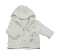 Nové - Bílá podšitá propínací mikina s medvědem a kapucí Mothercare