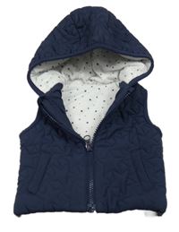 Tmavomodrá šusťáková prošívaná zateplená vesta s kapucí Tu