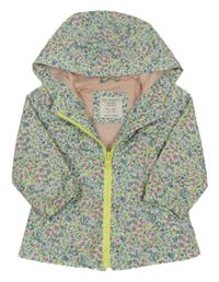 Bílo-zelená květovaná šusťáková jarní bunda s kapucí Zara
