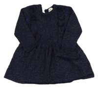 Tmavomodré třpytivé pletené šaty s volánkem H&M