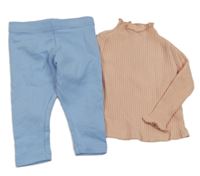 2set - Růžové žebrované triko + světlemodré legíny