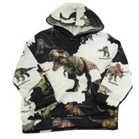 Bílo-černá mikina s dinosaury a kapucí 