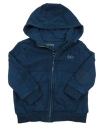 Petrolejová žebrovaná propínací mikina s výšivkou a kapucí Nutmeg