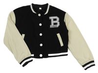 Černo-smetanová manšestrová baseballová bunda s písmenem