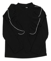 Černé žebrované triko s volánky 