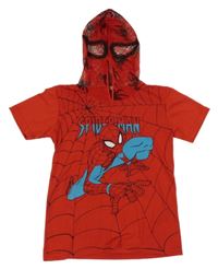 Červené tričko se Spidermanem a síťovanou a kapucí