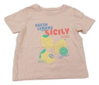 Světlerůžové tričko s nápisem a citrony Primark