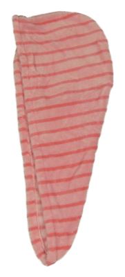 Růžový pruhovaný chlupatý ručník/turban na vlasy 