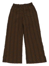 Černo-hnědé vzorované lehké široké kalhoty H&M