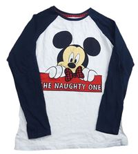 Bílo-tmavomodré triko s Mickeym Disney