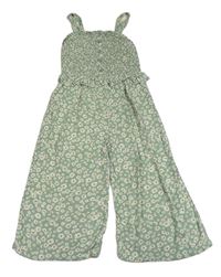 Khaki culottes žabičkový overal s kytičkami Tu