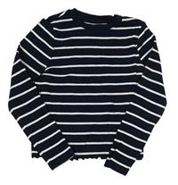 Tmavomodro-bílé pruhované žebrované crop triko M&S