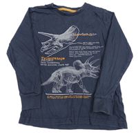 Tmavomodré triko s dinosaury Next