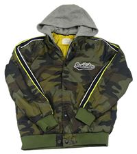 Khaki-hnědá army šusťáková zateplená bunda s kapucí Zara 