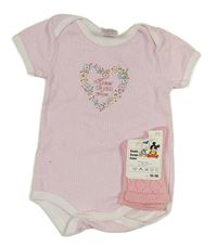 2set - Růžovo-bílé kostkované body se srdíčkem + růžové ponožky 