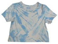 Modro-bílé batikované crop tričko s průřezem Zara