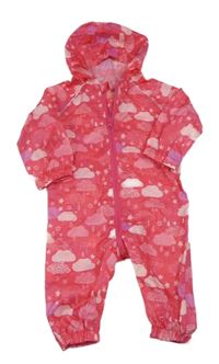 Růžová šusťáková kombinéza s mráčky a kapucí Mothercare