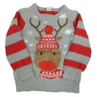 Šedo-pruhovaný svetr se sobem Miniclub