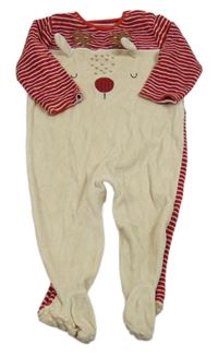 Béžovo-červený sametový overal se sobem Next