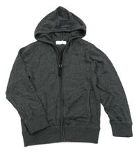 Šedý melírovaný propínací vlněný svetr s kapucí H&M
