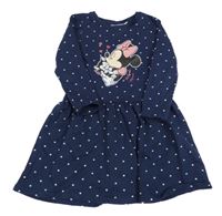 Tmavomodré teplákové šaty s Minnií a puntíky Disney
