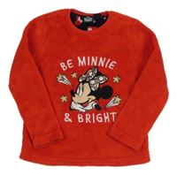 Červená chlupatá mikina s Minnií Disney
