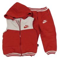 2set - Červeno-bílá bavlněná zateplená vesta s kapucí + tepláky s logem Nike