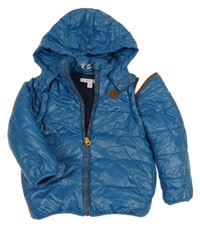 Modrá šusťáková prošívaná zateplená bunda s kapucí Esprit