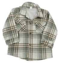 Bílo-šedo-béžová kostkovaná košilová jarní bunda Shein