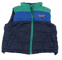 Tmavomodro-modro-zelená šusťáková prošívaná zateplená vesta 