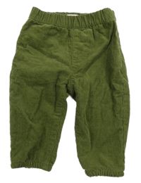 Olivové manšestrové podšité kalhoty Du Pareil