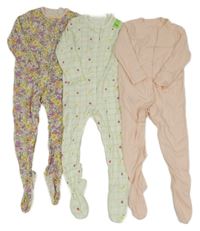 Nové - 3x - Světlerůžový + květinový + zeleno-bílý kostkovaný overal Primark