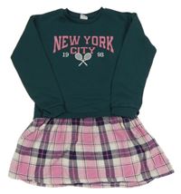 Tmavozeleno-kostkované teplákovo/plátěné šaty s nápisem Y.F.K.