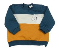 Nové - Petrolejovo-okrovo-bílá mikina Pl Baby