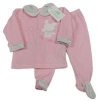 Nové - Světlerůžovo-bílé sametové pyžamo se zajíčkem FS Baby