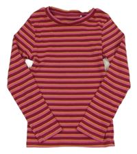 Vínovo-růžovo-žluté pruhované žebrované triko Next