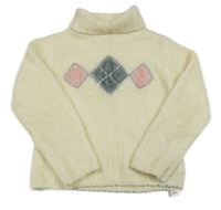 Smetanový žinylkový károvaný svetr s rolákem St. Bernard