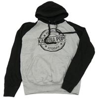 Šedo-černá mikina s nápisem a kapucí