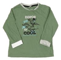 Khaki-bílé triko s dinosaury Kiki&Koko