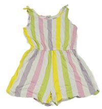 Bílo-barevný pruhovaný bavlněný letní overal TU 