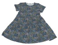 Tmavomodré bavlněné šaty s kytičkami H&M