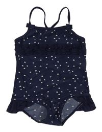 Tmavomodré srdíčkované jednodílné plavky s volánky Topomini 