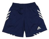 Tmavomodro-bílé funkční sportovní kraťasy s logem Adidas