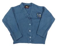 Modrý propínací oversize svetr s výšivkou Jumper