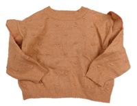 Skořicový melírovaný oversize svetr s 3D puntíky a volánky Girls Collection Juniors