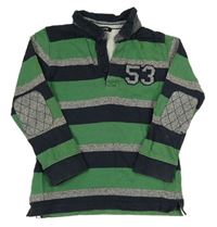 Tmavomodro/zeleno-šedé pruhované mikinotriko s číslem a límečkem zn. George