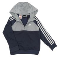 Tmavomodro-šedá funkční sportovní mikina s kapucí Adidas 